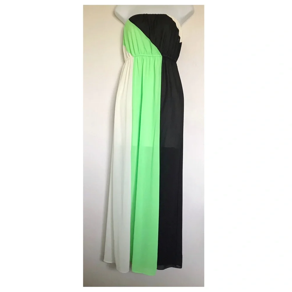 Ya Los Angeles YaLA Silk Blend Color Block Strapless Maxi Dress Size Medium NEW - Picture 1 of 10